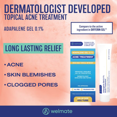 WELMATE Adapalene Gel 0.1% - Acne Treatment, Daily Topical Skincare, Pimple & Acne Cream, Oil & Fragrance Free, Dermatologist Tested 1.6oz 2 PACK